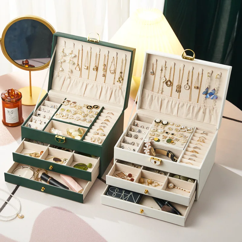 Drawer Jewelry Box Showcase Woman Bracelet Necklace Earring Ring Jewelry Boxes Big Size Leather Luxury Custom Organizer Box