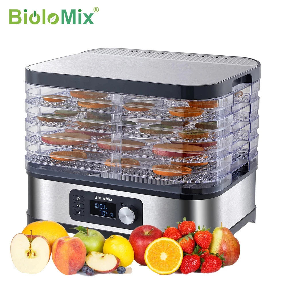 BioloMix BPA FREE 5 Trays Food Dryer Dehydrator with Digital Timer and