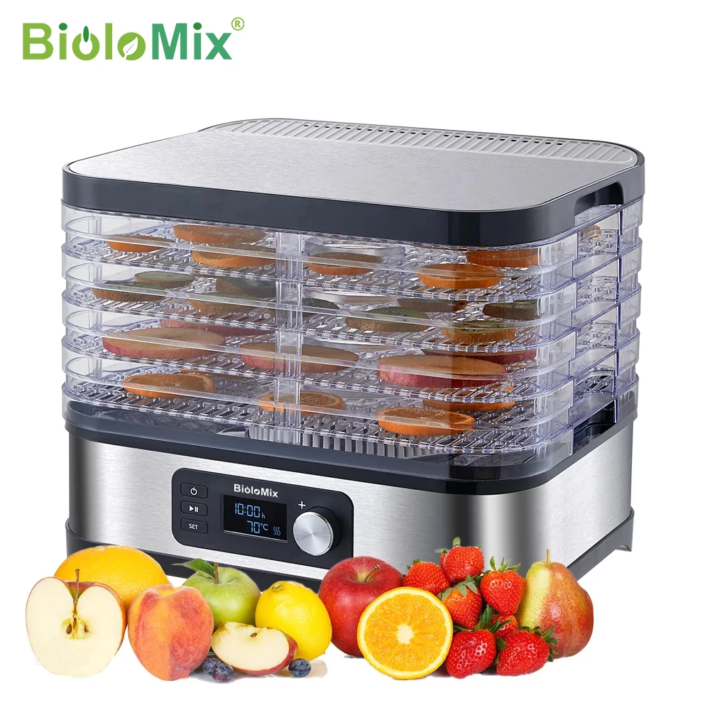 Biolomix bpa livre 5 bandejas secador de alimentos desidratador com temporizador digital e controle de temperatura para frutas carne vegetal carne seca - Eletrodomésticos
