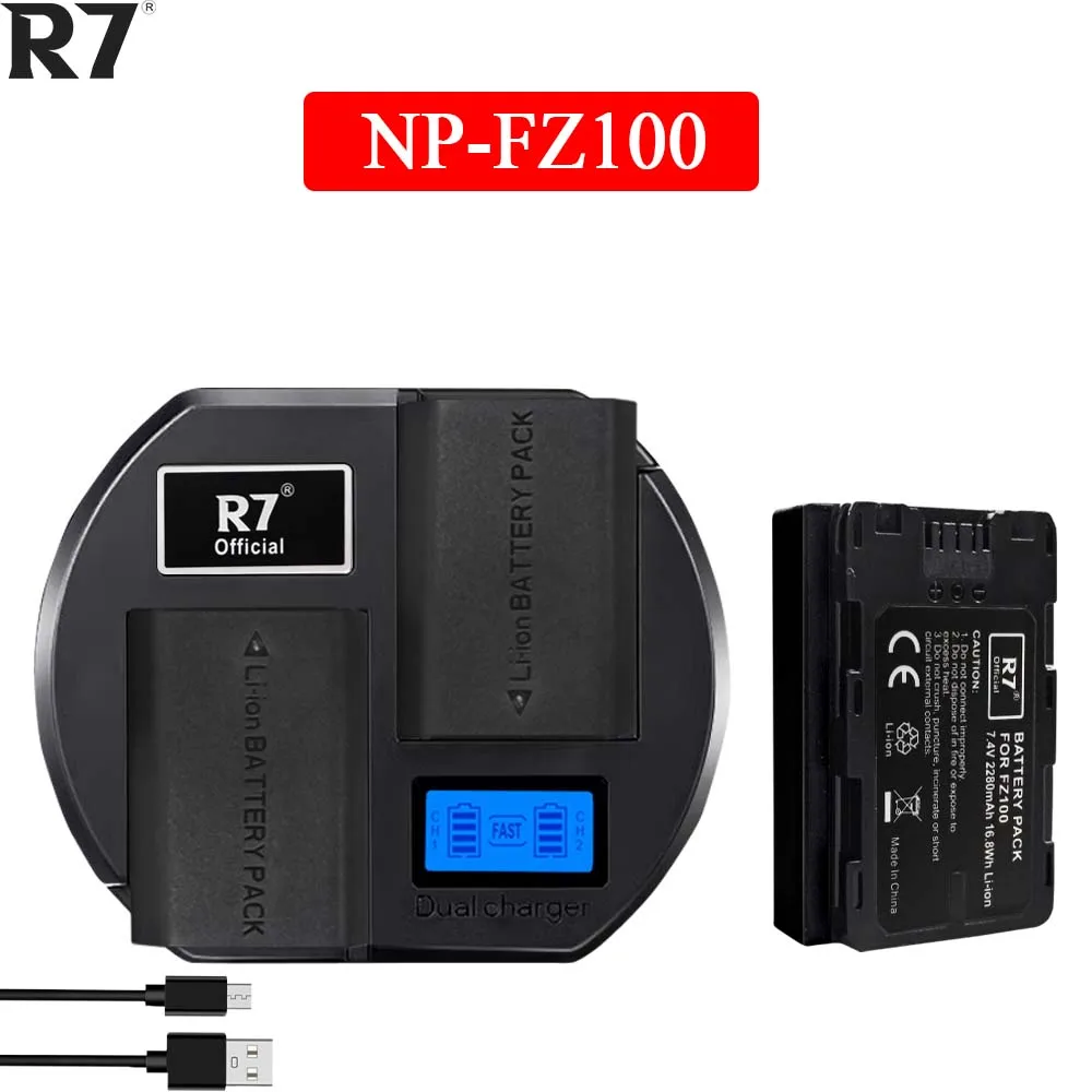 R7 2280Mah Np-Fz100 Npfz100 Np Fz100 Batteria + Lcd Doppio Caricatore Usb Per Sony Np-Fz100, Bc-Qz1, Sony A9, A7R Iii, A7 Iii,A6600