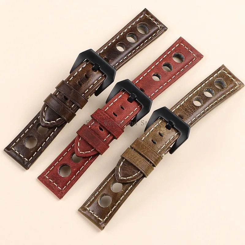 Vintage-Style Breathable Leather Watch Band - Premium Cowhide, Waterproof Wristbelt