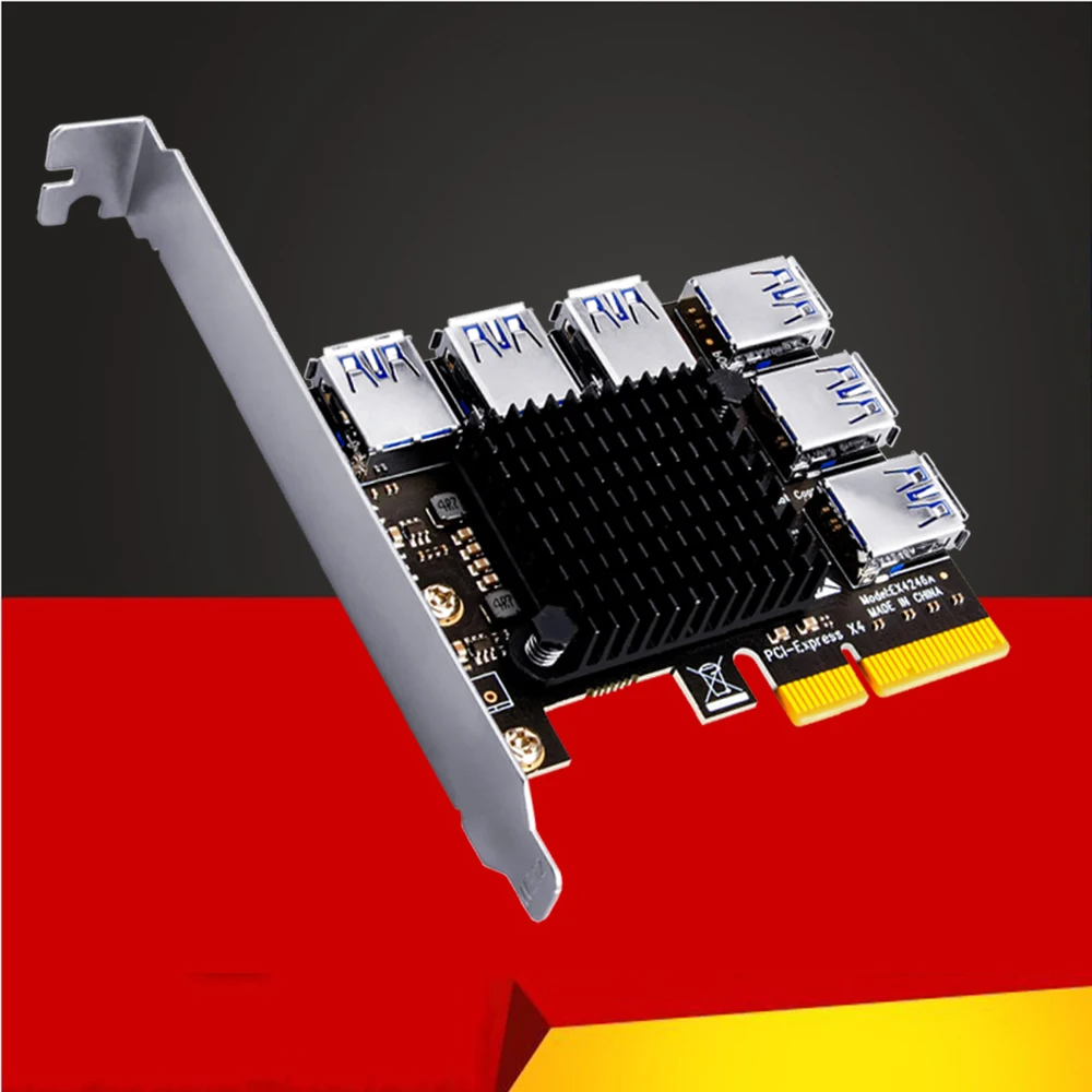 

PCI Express Multiplier PCIE 1 to 6 USB 3.0 Riser Card Adapter 20Gb PCI-E X4 to X16 Riser for Video Card for Bitcoin Miner Mining