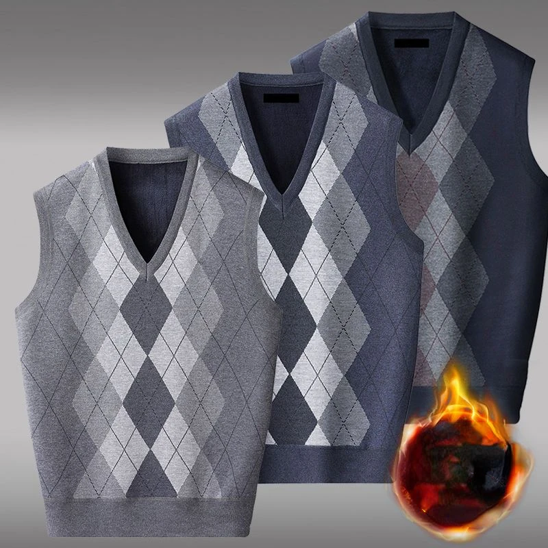 Casual  V-Neck Sleeveless Vest Men Clothes 2023 Autumn Winter New Arrival Knitted Cashmere Wool Plaid Sweater Vest G40