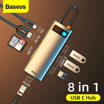 Baseus-USB 허브 HDMI 호환 4K 타입c to USB 3.0 분배기 PD 100W 도킹 스테이션, MacBook Pro Air M1 8/6/5/4 포트 1 개 허브