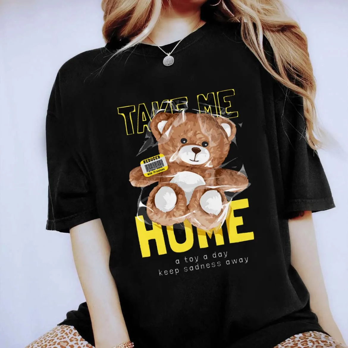 

Short Sleeved Printed Women's Clothing Funny Bear Pattern T-Shirt Women's Cute and Fashionable Casual and Versatile Printed T-Sh