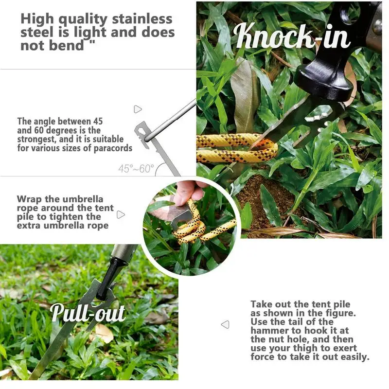 Tent Pegs 6Pcs Canopy Tent Pegs 28cm Stainless Steel Camping Tent Stakes Garden Ground Nail beach Awnings Hammock Trampoline Accessories