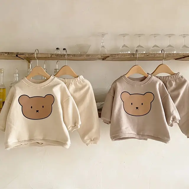 Infant Kids Baby Boys Girls 2Pcs Set Clothes Long Sleeve Hoodie Tops Pants Solid Toddler Spring Autumn Outfits Clothing Sets