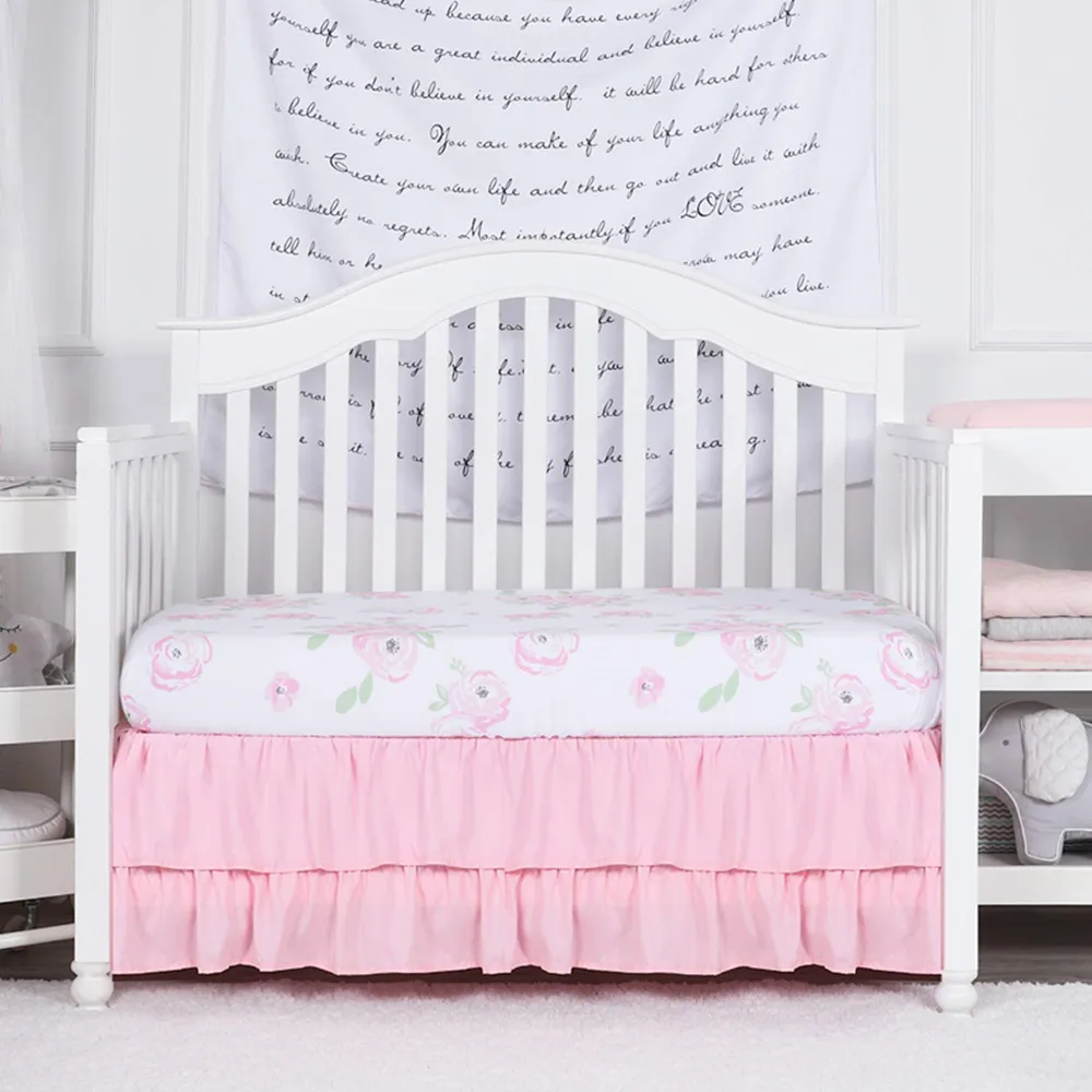 Hot Sale Standard Double Layers Soft Ruffles Crib Bed Skirt with Bed Surface- Nursery Toddler Bed Cover for Baby Girls Boys
