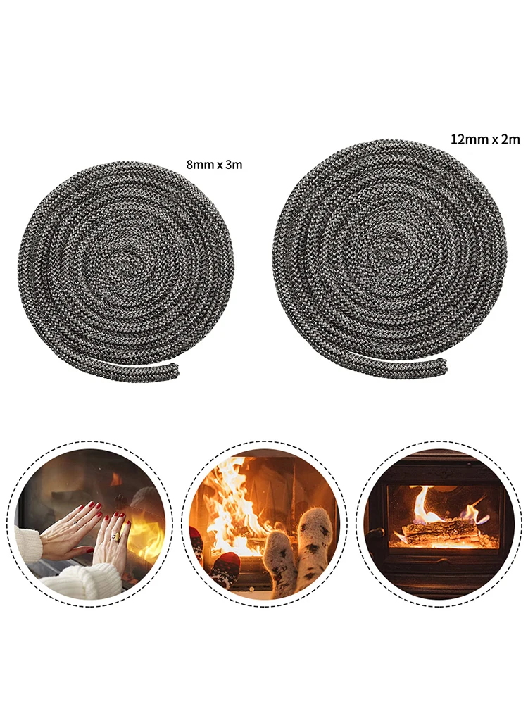 검은 가스켓 코드 8mm X 300cm/12mm X 2m 굴뚝 및 벽난로 용 밀봉 된 부드러운 목재 연소 스토브 도어 씰