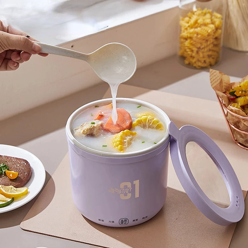Mini Rice Cooker Multifunction Skillet 1L Noodle Cooking Pot Egg Omelette Frying Pan Hotpot Baby Food Stew Cup Soup Heater