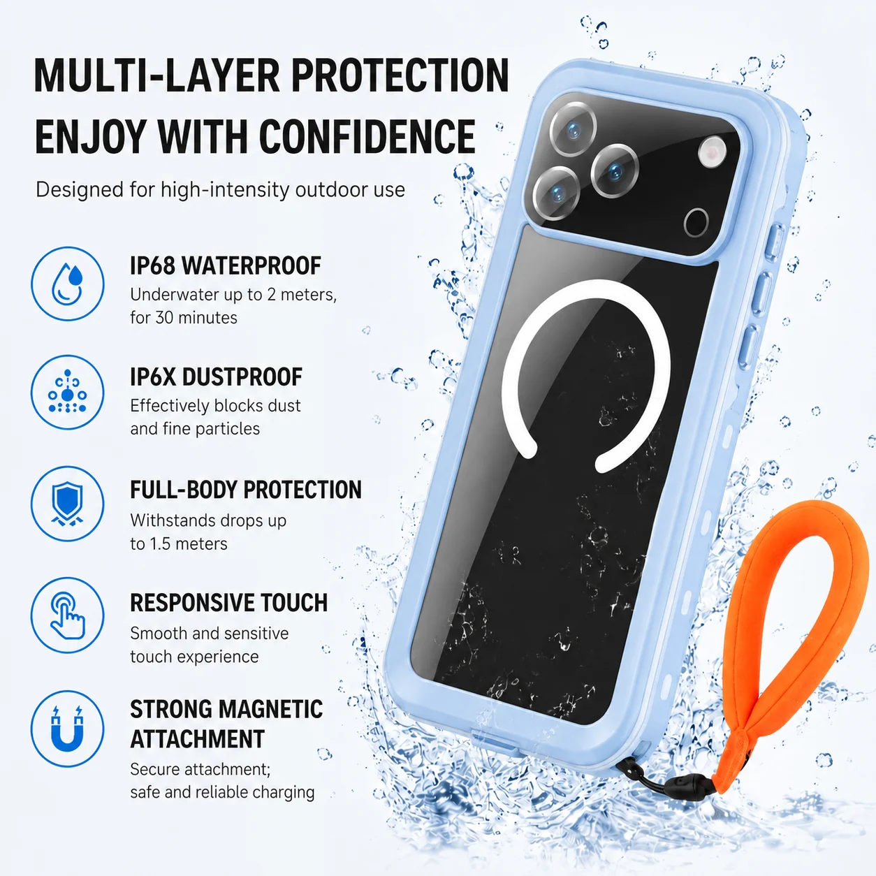Ultimate IP68 Waterproof Phone Case with Floating Ring and Touch Accessibility