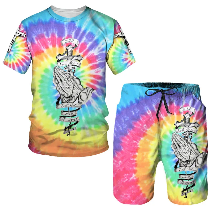 Summer Men's Tracksuit Sets 3D Print Jesus Cross T-shirt Set Oversized T-shirt Shorts Suit 2 Pieces Fashion Man Clothing Outfits