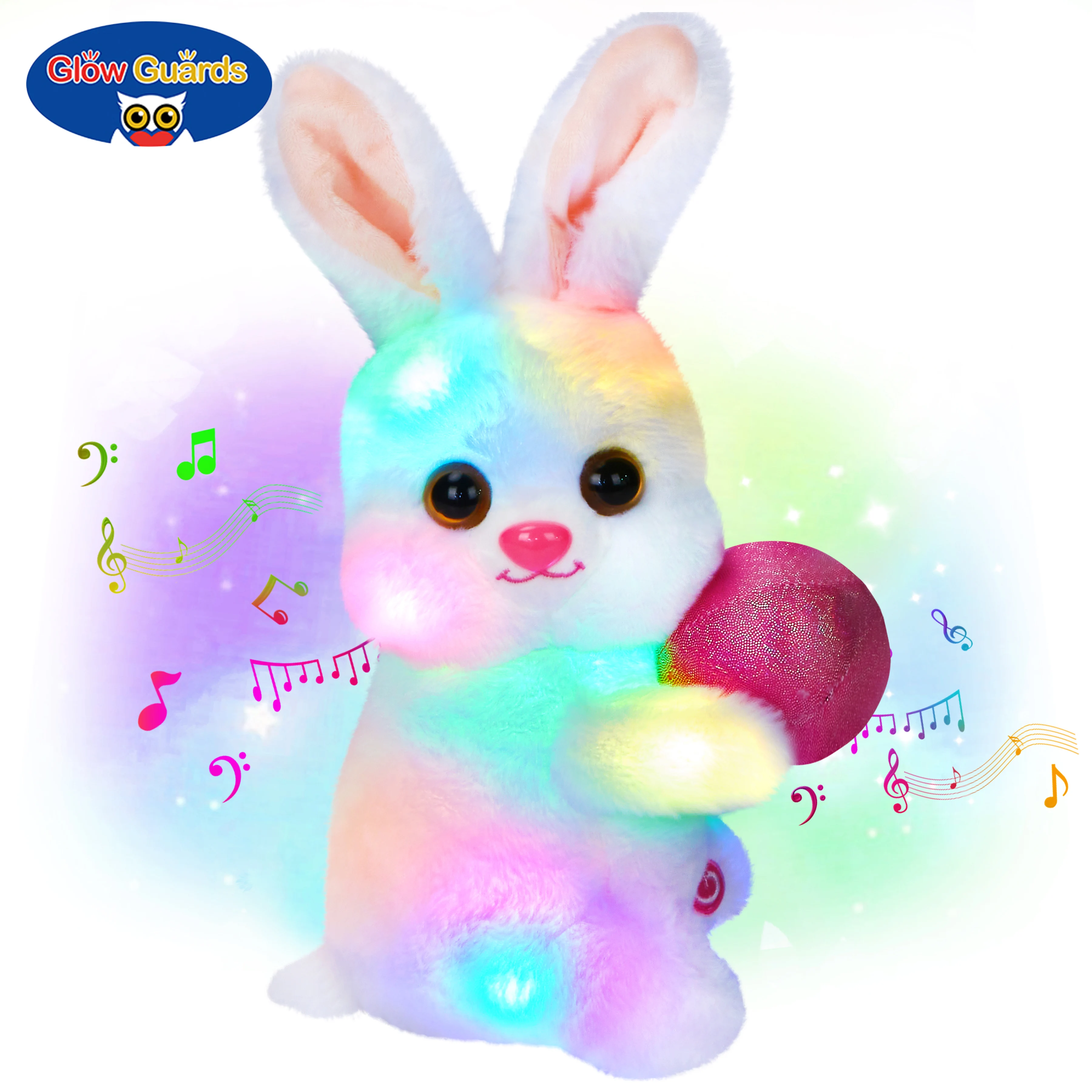 

Glow Guards Glowing music plush toy Easter Bunny Stuffed Throw pillow cuddle ball Bunny Easter party props Hunting Bonnet Decor