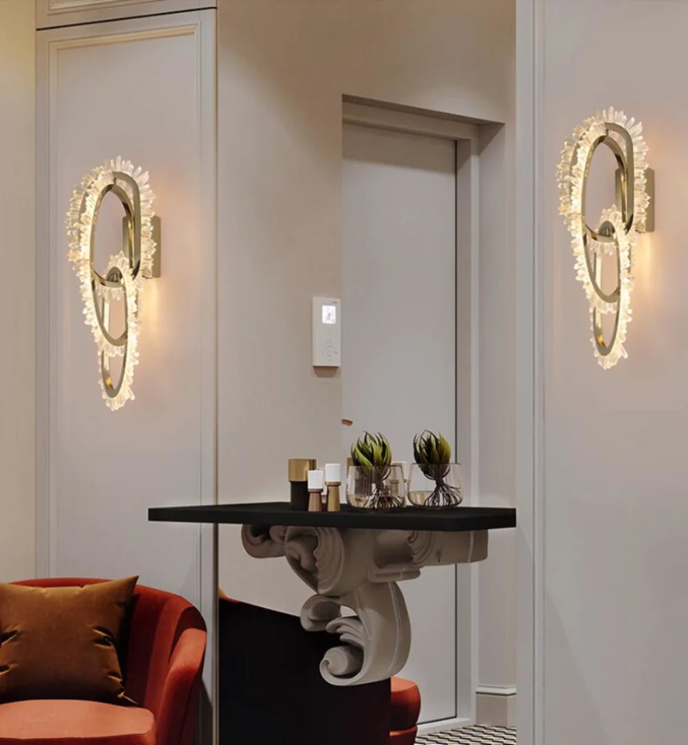 Living room wall lamp luxury crystal lighting stainless steel handmade designer profiled wall decorative lamps