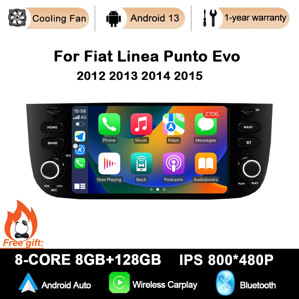 Android 13 Autoradio Per Fiat Linea Punto Evo 2012-2015 Autoradio Multimediale Bluetooth 6.2 Pollici Touch Screen Lettore Dvd No 2Din