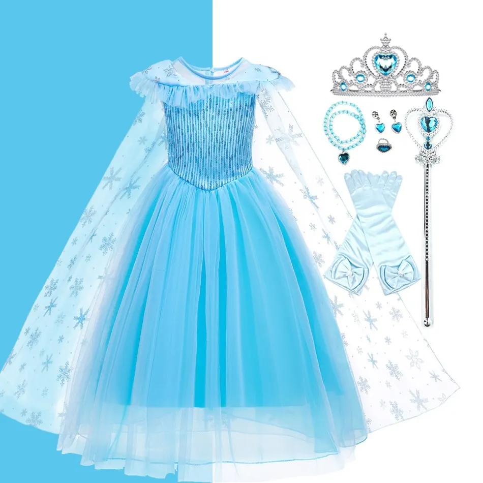 Elsa Frozen DressElsa Blue Frozen Costume,Birthday Girl Princess,Frozen Dress With Rhinestones ...