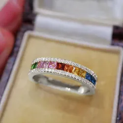 Sterling Silver Rainbow CZ Luxury Wedding Band for Women - Elegant and Trendy Jewelry Accessory (19338)