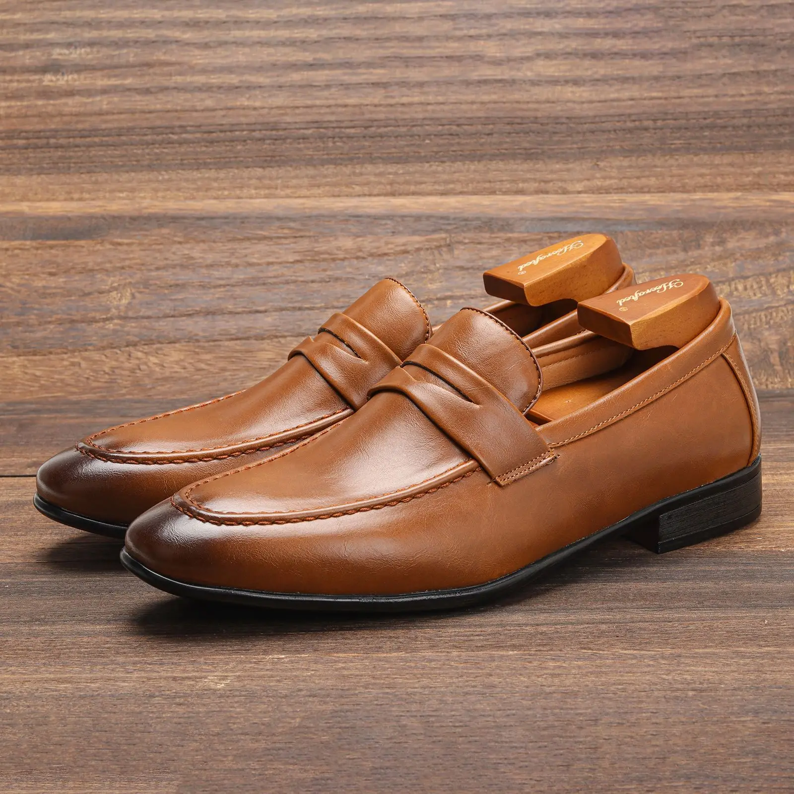

Summer New Set Foot Business Men's Shoes Casual Pointed Toe Formal Loafers One Foot Leather Shoes Men Dress Shoes Men