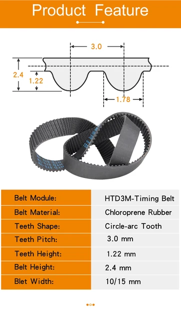 Cinghia Di Distribuzione HTD3M - Multiple Lunghezze Da 186 A 240 Mm - Foto 7