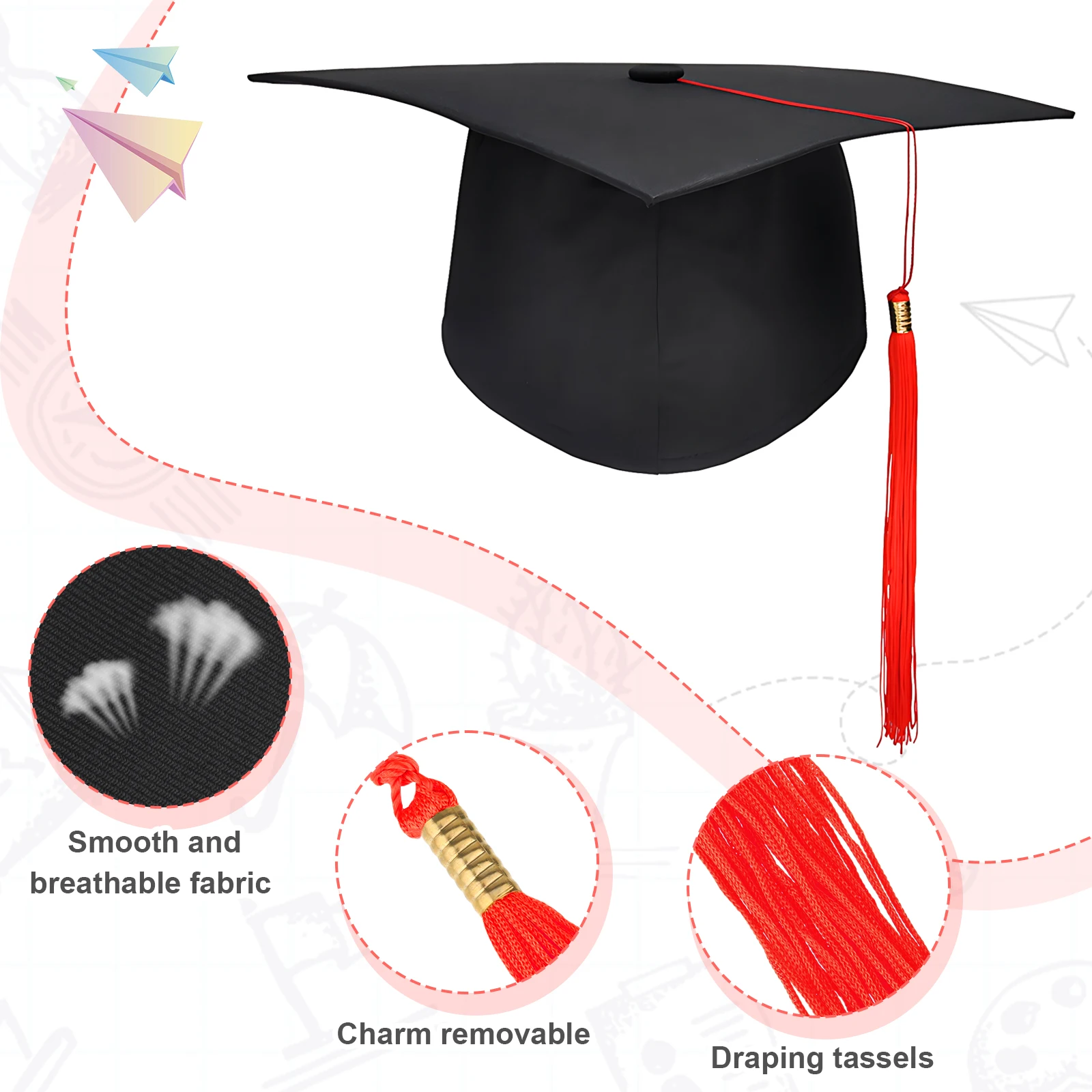 Academic Hat Headwear Academy Souvenir Caps Decoration Cosplay Supplies DIY Unisex Closure Graduation Hat Headmaster/Red graduation hat