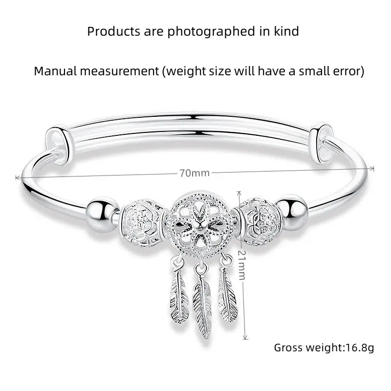 Silver Plated Bracelet Leaf Bracelet Silver Bracelet 1pcs Copper Alloy Ladies Cold Wind Dreamcatcher Leaves Tassel Turn Beads Jewelry