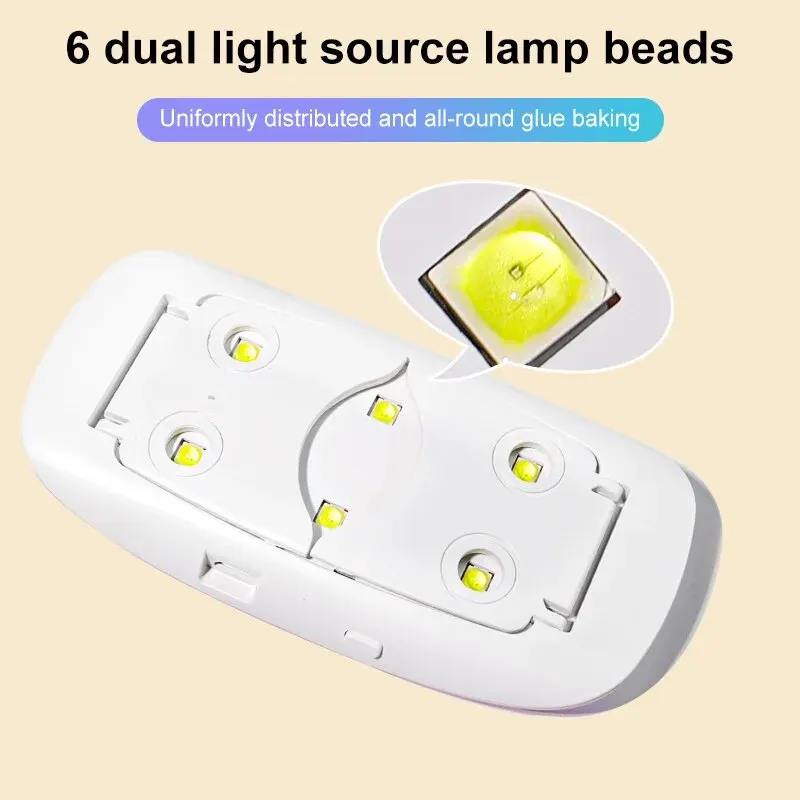 전문가용 미니 네일 드라이어 기계, USB 휴대용 LED UV 매니큐어 램프, 가정용 네일 램프, 모든 손톱 건조 광택제 바니시, 6W