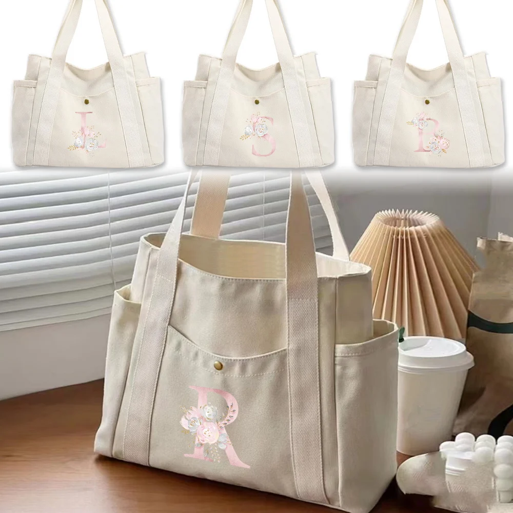 

Модная простая сумка на плечо, многофункциональные женские сумки для покупок, холщовые сумки на плечо, серия розовых цветов, сумка