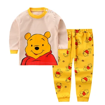 Disney Cartoon Biancheria Intima Del Bambino Vestito Vestiti di Autunno Winnie Pooh Stampato Per Bambini A Maniche Lunghe 2 pz/set Pigiama di Cotone Per Bambini Abiti 1