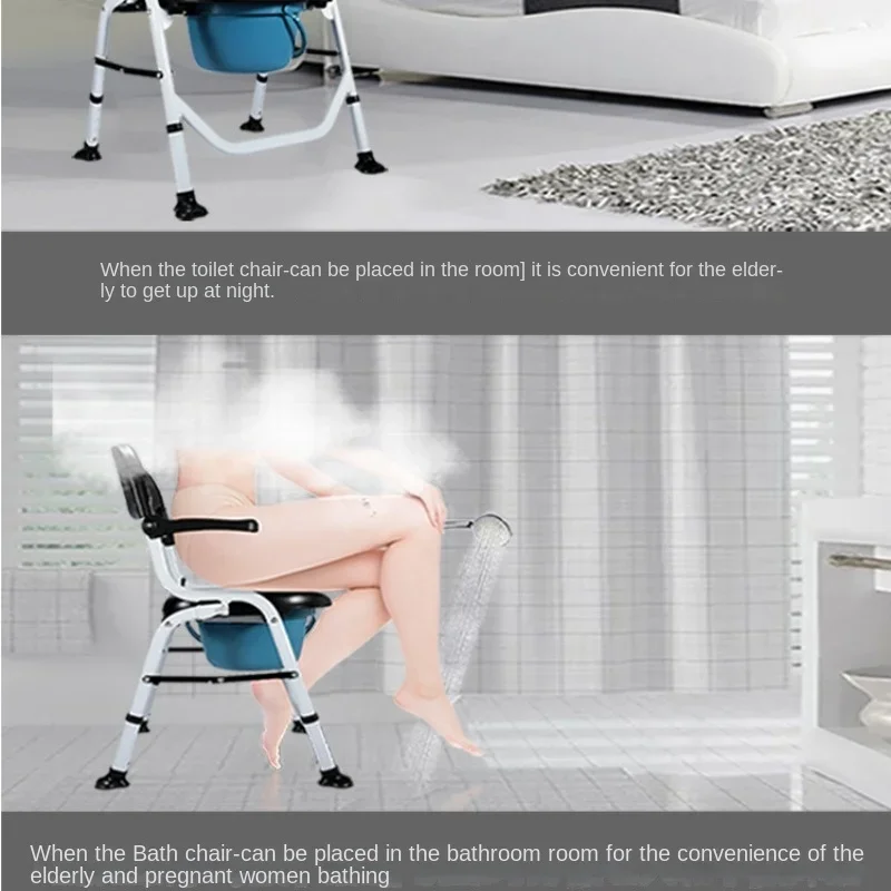 Folding Potty Wheelchair for Disabled People, Home Elderly Transfer Chair, Portable Non-perforated Toilet Armrest Toilet Chairs 5