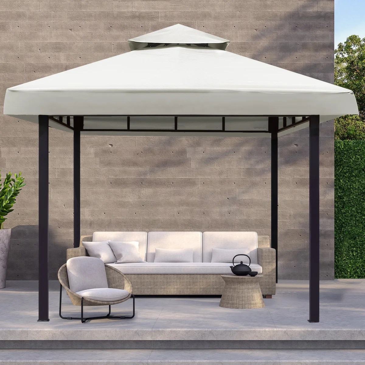 3x3m Canopy Replacement Top Canopy Cover Replacement 118"x118" Double Tiered Gazebo Covers for Yard Patio Garden Canopy Sunshade — view 3