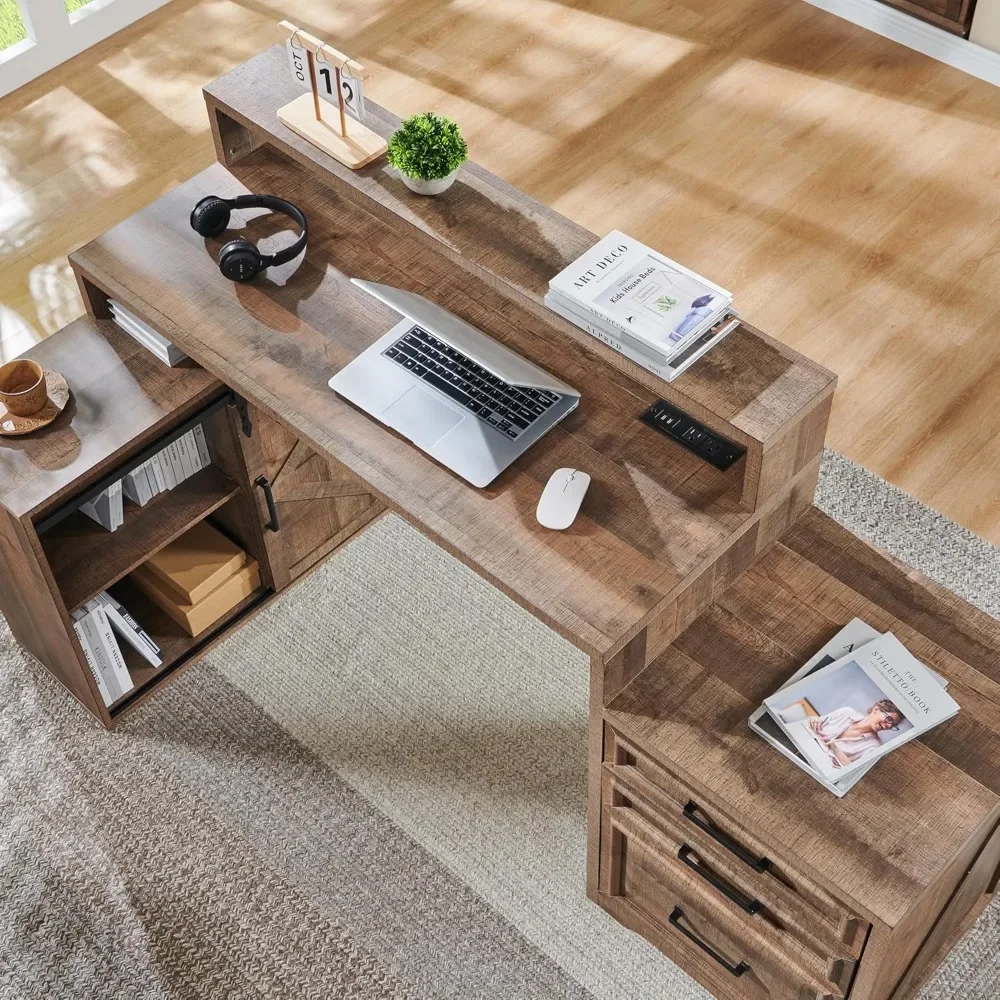 Computer Desk with Darwers Storage Cabinet, Home Office Desk with File Drawer, Gaming Desk with Monitor Stand 4