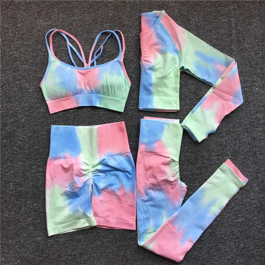Women Dye Sportswear Yoga Set Workout Leggings Push Up Pant Gym Shorts Seamless Fitness Sports Bra Tracksuit Yoga Suit 1Pcs sports bra set,gym workout set,yoga pants set,yoga set,sports set shorts,fitness set,sportswear set,sports set
