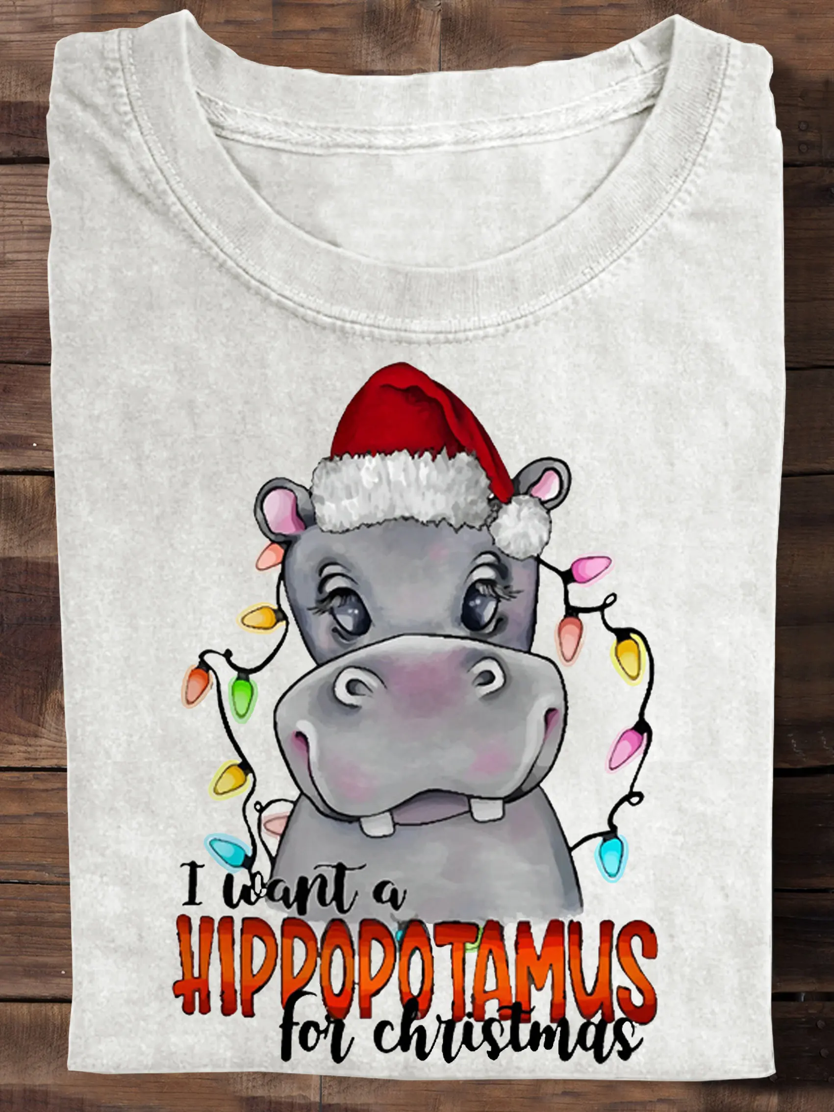 

I Want A Hippopotamus for Christmas Letter Print T-shirt Men's and women's spring and summer short-sleeved tops T-shirts