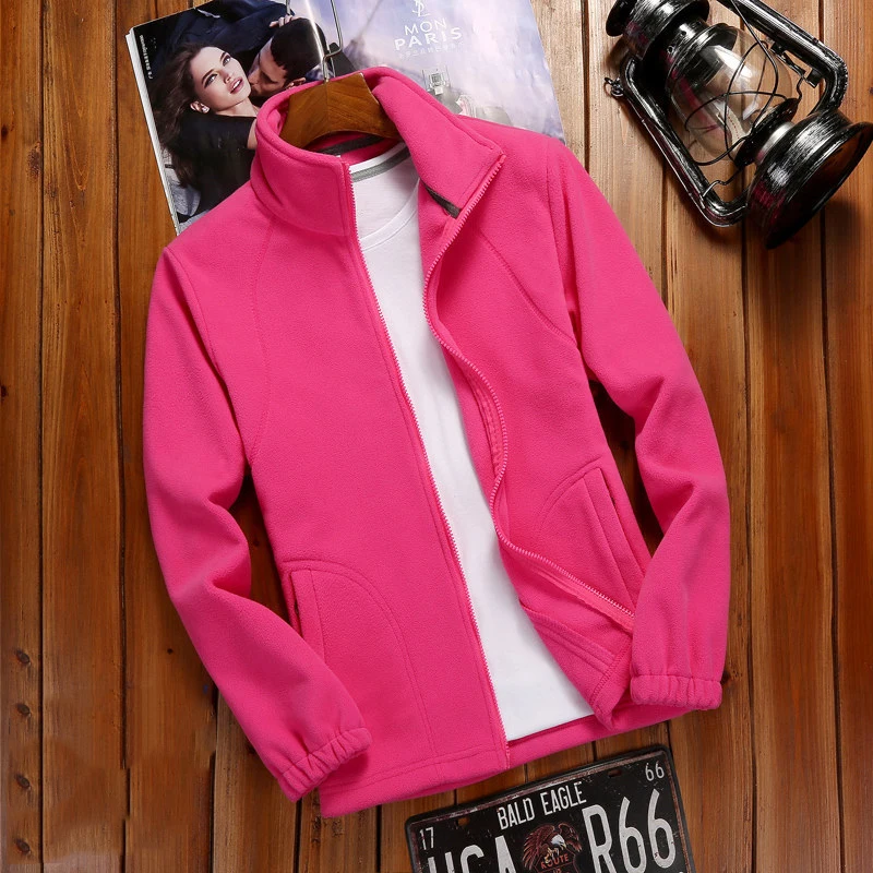 Women's Winter Zipper Cardigan - Warm Coral Fleece Jacket