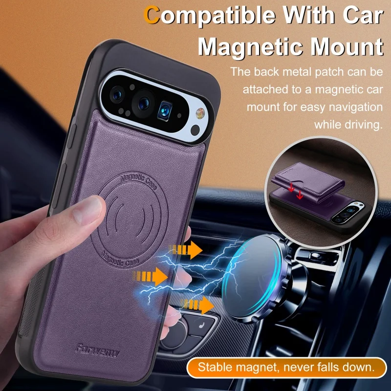 Magsafe Magnetic Leather Wallet Card Phone Case - Flip Purse Holder Cover