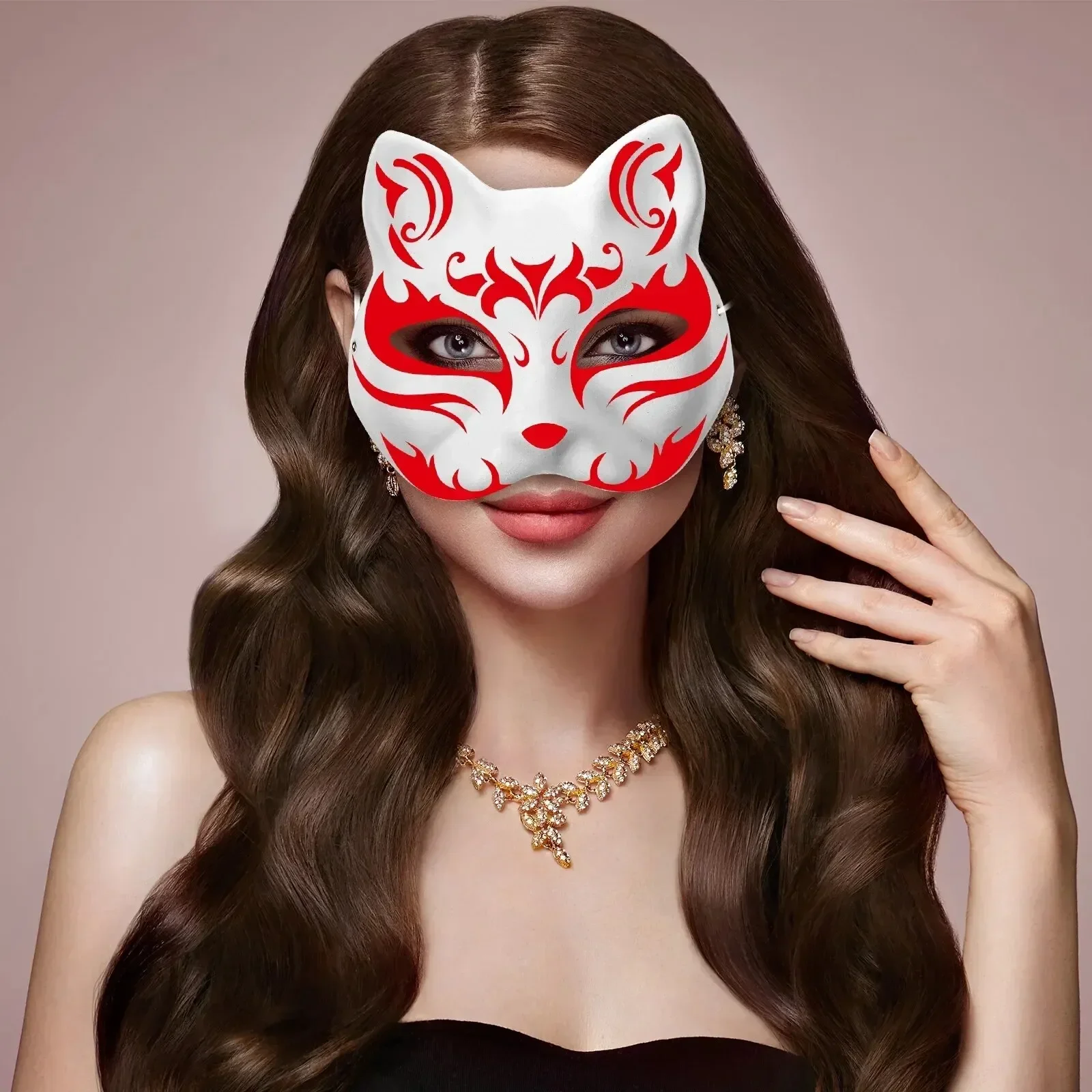 Japanese Mask Half Face Hand-painted Cat Fox Mask Anime Demon Slayer Masquerade Halloween Festival Cosplay Prop 10/5Pcs cosplay mask