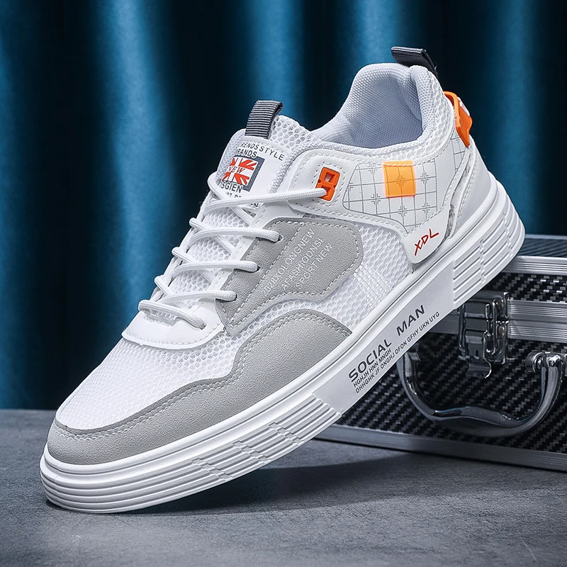 

Мужские сетчатые кроссовки, белые дышащие кроссовки на плоской подошве, со шнуровкой, для деловых поездок и занятий спортом, на лето, 2023