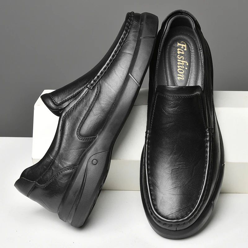 

New Genuine Leather Shoes Men's Winter Leisure All-match High Quality Breathable Foot Peas Shoes Spring Loafers Winter Platform