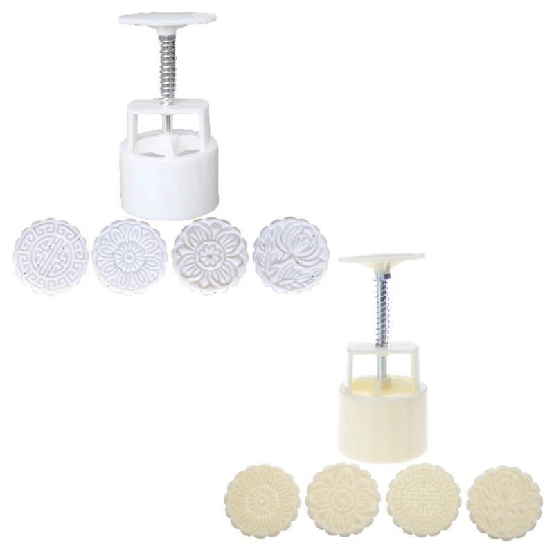 

4pcs Hand Press Cookie Stamp Moon Cake Decor Mould Barrel Mooncake Mold 100g Pastry DIY Tool T21C
