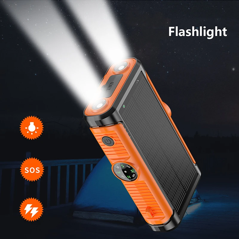 20000mAh Hand Crank Solar Power Bank Dual USB with Camping Light Powerbank Wireless Charging for iPhone 16 15 iwatch Waterproof 2