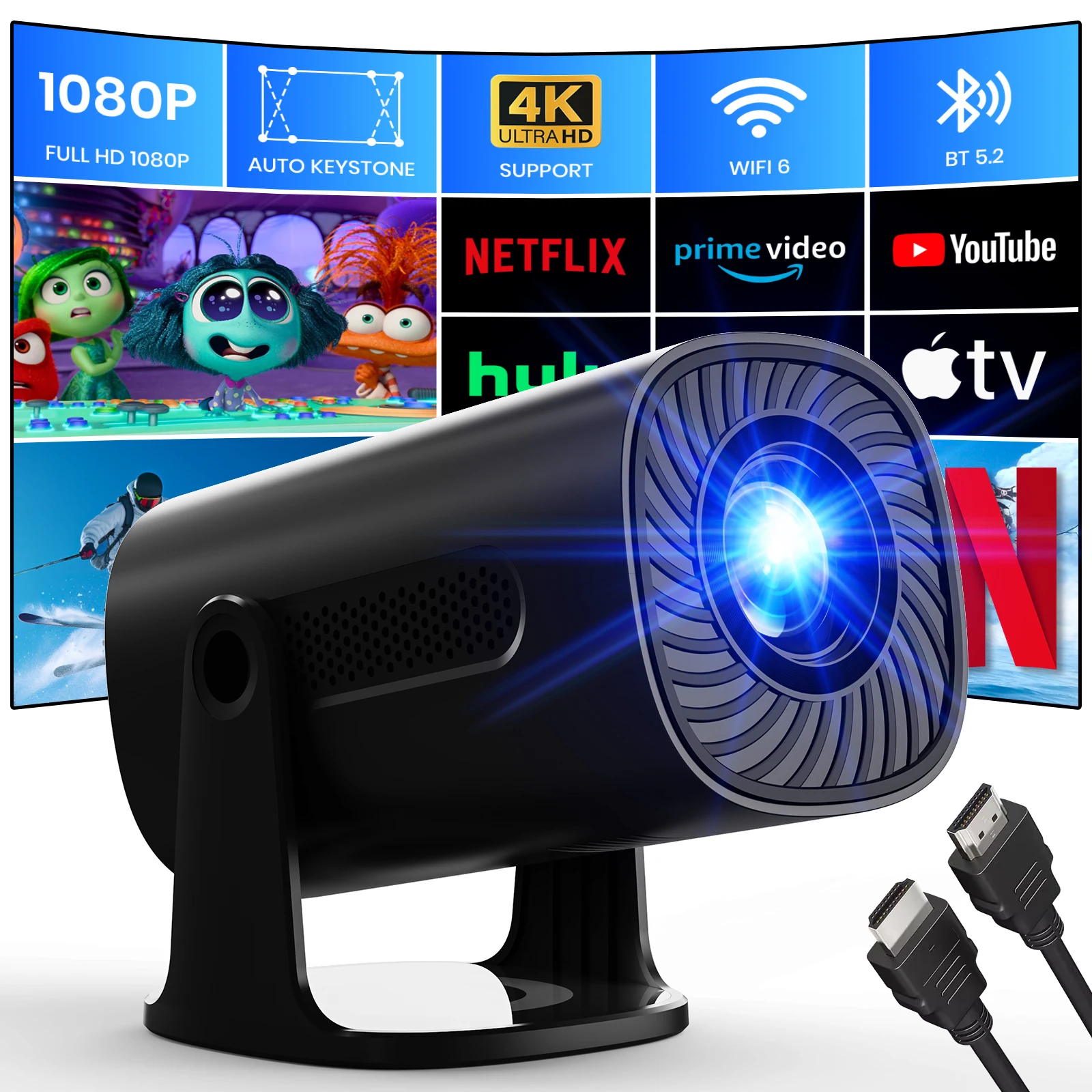 2025 Built-in-Apps] PURSHE Smart Mini Projector with WIFI and Bluetooth, Full HD 1080P 4K
