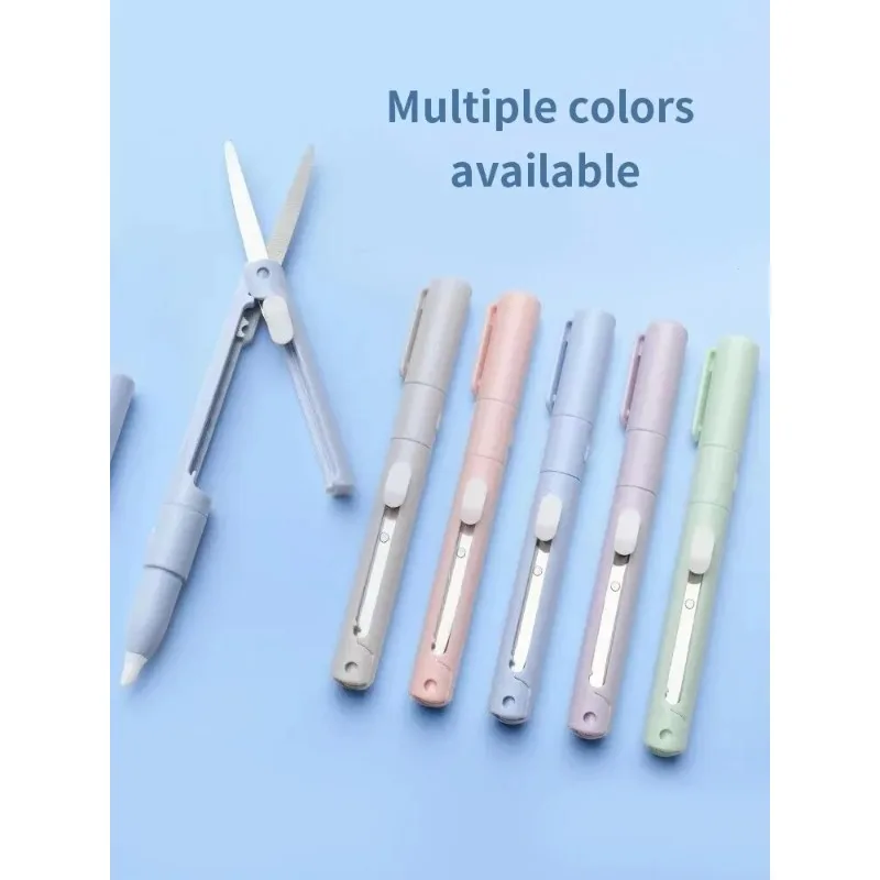 1PCS 간단한 접이식 종이 커터 칼 2 in 1 다기능 포켓 펜 모양 스크랩북 조각 커팅 도구