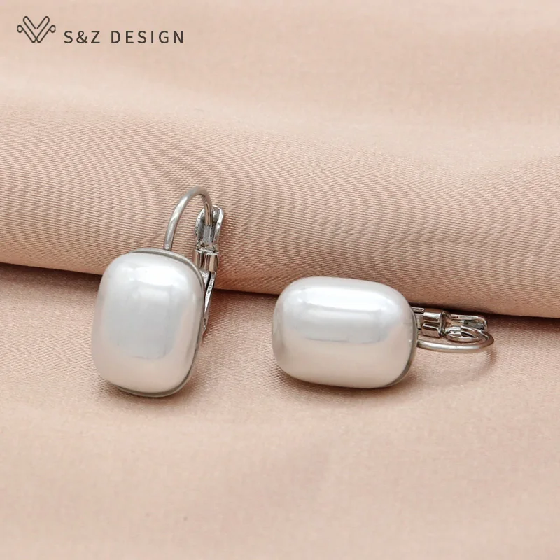 S&Z DESIGN New Fashion Elegant 585 Rose Gold Color Rectangle Simulated-pearl Dangle Earrings For Women Wedding Eardrop Jewelry