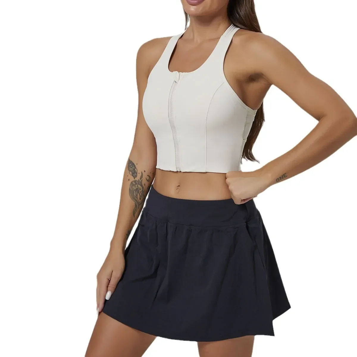 Women Zipper Sports Bra Tennis Vest Crop Top Table Badminton Shirt Zipper Female Outifits Yoga Fitness Gym Top Workout Clothes