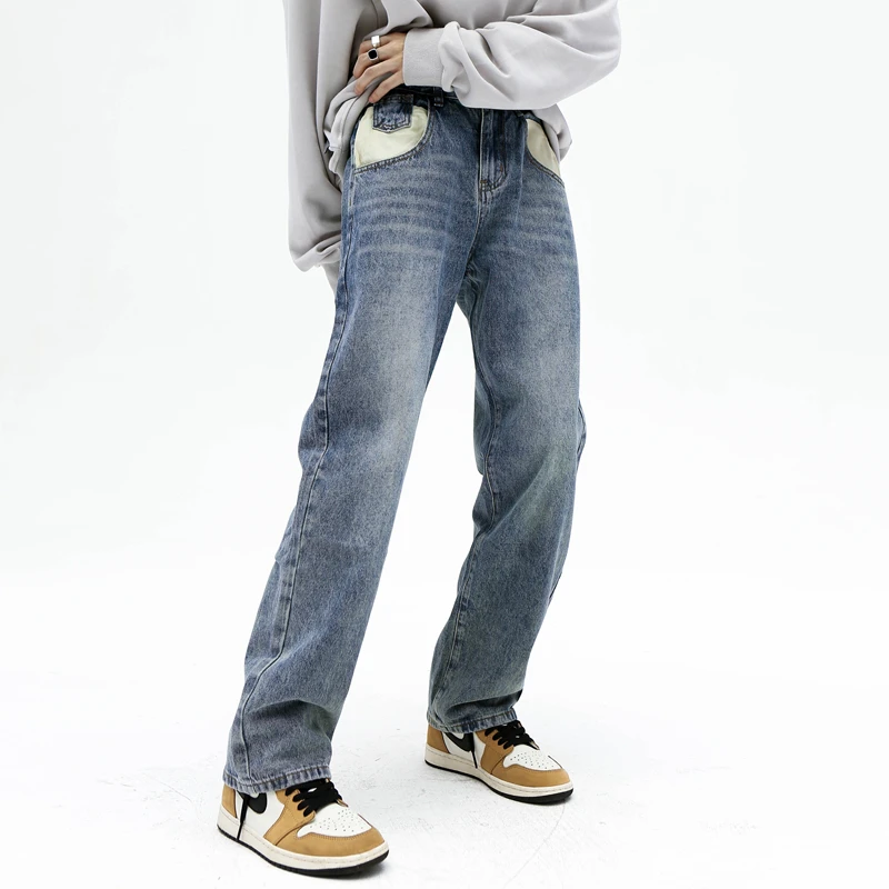

Youthful Vitality Men Jeans Wide Leg Casual Pants Loose Straight Men's Bottoms Streetwear Elastic Waist Denim Trousers