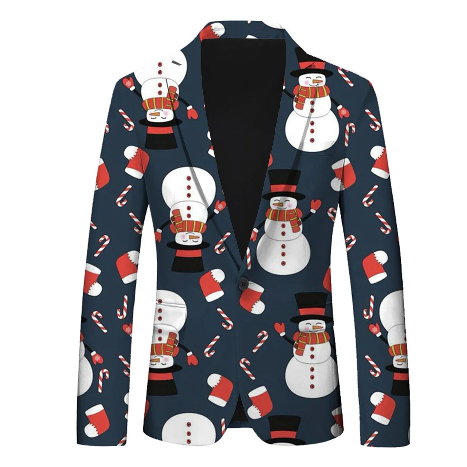 Snowflake Print Men's Christmas Blazer Jackets Pocket Lapel Slim Fit Button Up Suit Coat Party Wear for Wedding