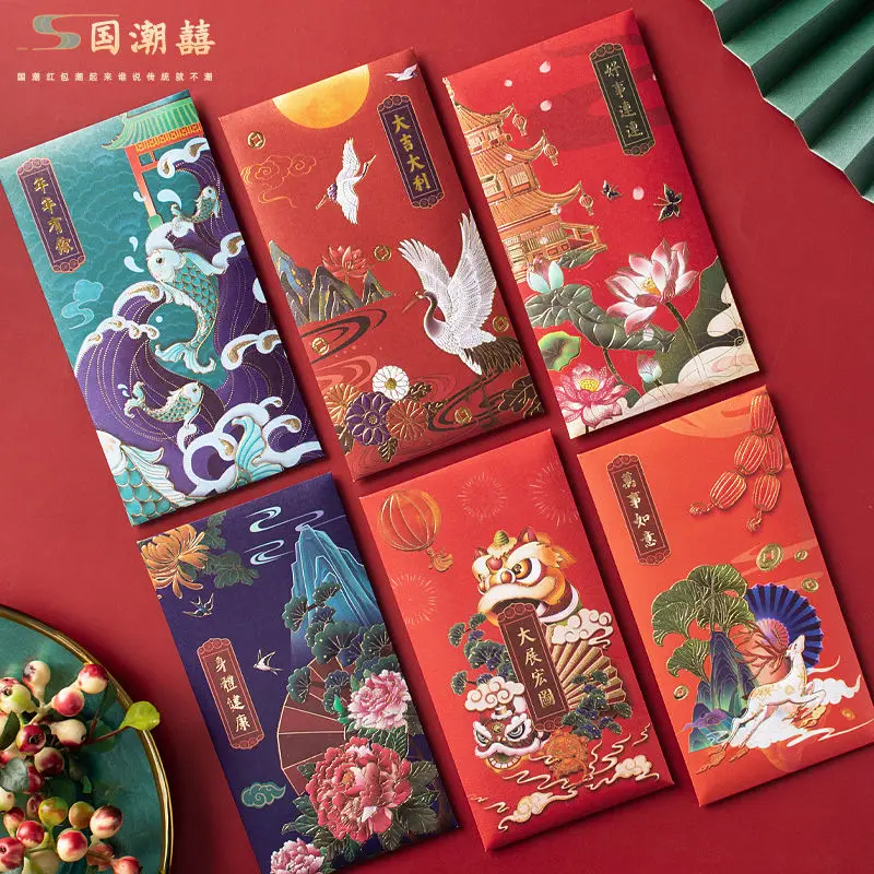 

6pc Classic Spring Festival Lucky Money Bless Pocket Envelope 2024 Chinese New Year Decorations Chinese Red Envelope for Gift