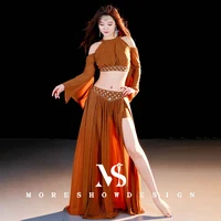 Costumes de danse du ventre pour femmes, haut + jupe, manches longues, vêtements de danse, ensemble de vêtements d'entraînement, tenues de danse 6