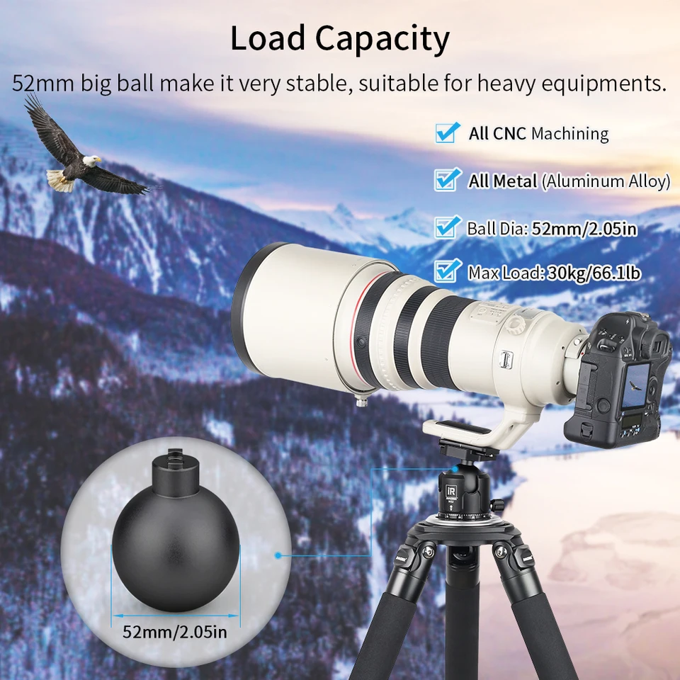 INNOREL Low Profile Tripod Ball Head 52 Ball Dia Ax Load 66lb/30kg - View #7