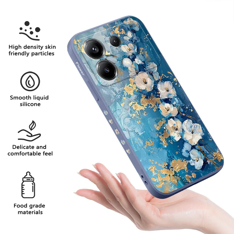 Gold Leaf Flower Design Silicone Phone Case